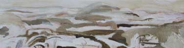 Pascale Corbeel, Les montagnent se déplacent, huile sur toile, 31 x 105 cm